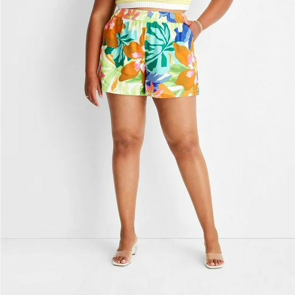 Future Collective Women's Floral Print Linen Shorts - Pink/Blue/Green Medium - Picture 3 of 5